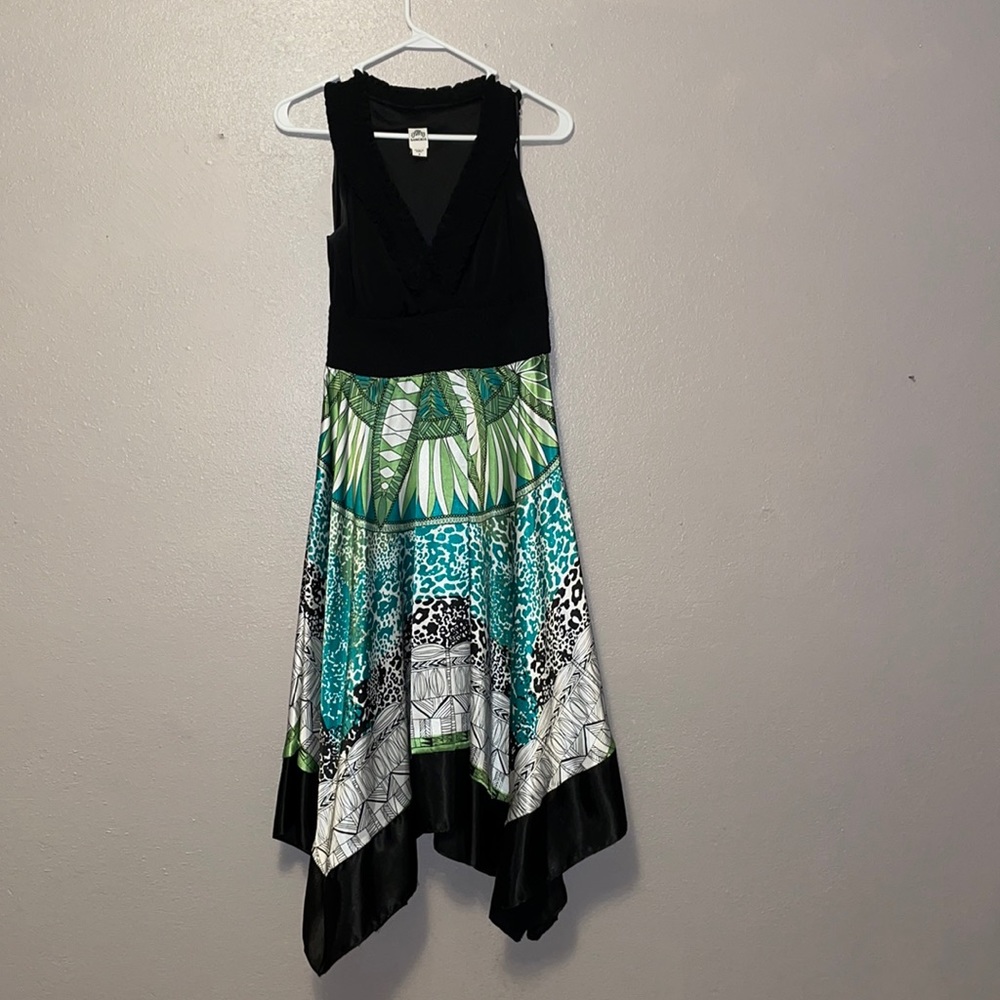 Black multi-colored handkerchief dress